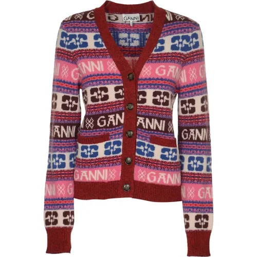 MultiColour Wool Mix Cardigan Sweater , Damen, Größe: M - Ganni - Modalova