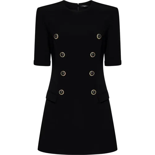 Crepe Dress with Gold Buttons , female, Sizes: L - Balmain - Modalova