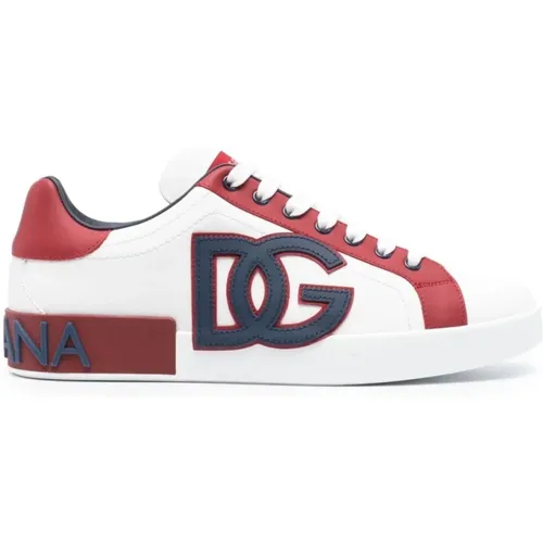 Weiße Leder-Sneaker mit roter Ferse , Herren, Größe: 42 1/2 EU - Dolce & Gabbana - Modalova