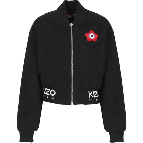 Schwarze Baumwoll-Bomberjacke mit Kontrastlogo , Damen, Größe: M/L - Kenzo - Modalova