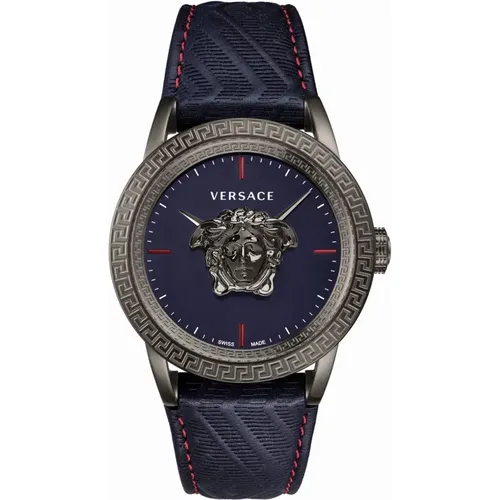 Empire Blau Leder Grau Stahl Uhr - Versace - Modalova
