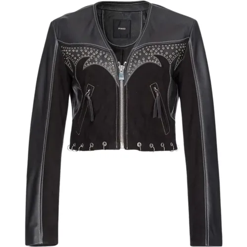 Gothic Leather Biker Jacket with Piercings , female, Sizes: 2XS - pinko - Modalova