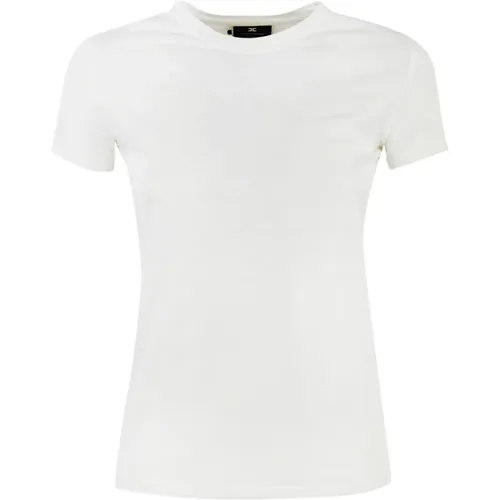 Baumwoll Logo T-Shirt für Damen , Damen, Größe: L - Elisabetta Franchi - Modalova