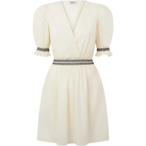 White Cotton Poplin Puff Sleeve Dress , female, Sizes: XS, 2XS - Liu Jo - Modalova
