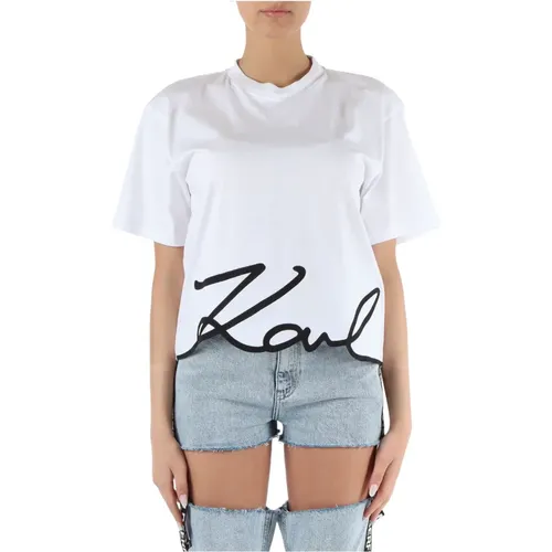 Embroidered Cotton T-shirt , female, Sizes: S - Karl Lagerfeld - Modalova