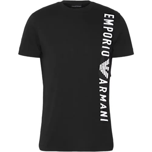 Baumwoll T-Shirt mit vertikaler Schrift,Baumwoll T-Shirt mit Vertikaler Kontrastbeschriftung - Emporio Armani - Modalova