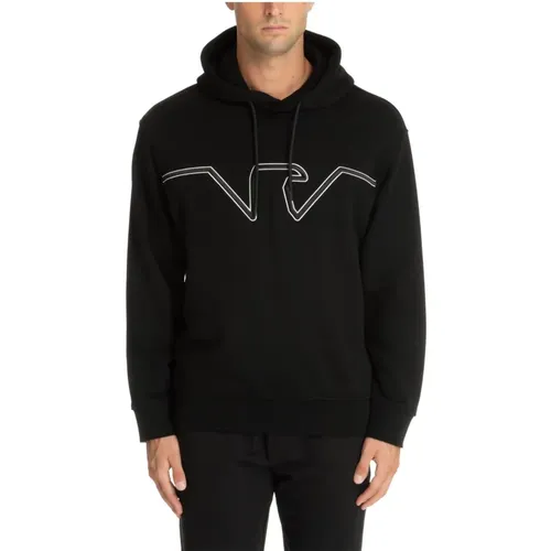 Kordelzug Einfarbig Logo Bestickte Kapuzenpullover , Herren, Größe: M - Emporio Armani - Modalova