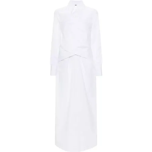 Stilvolles Kleid,Weiße Baumwoll-Popeline-Kleid mit Überkreuz-Detail - Fabiana Filippi - Modalova