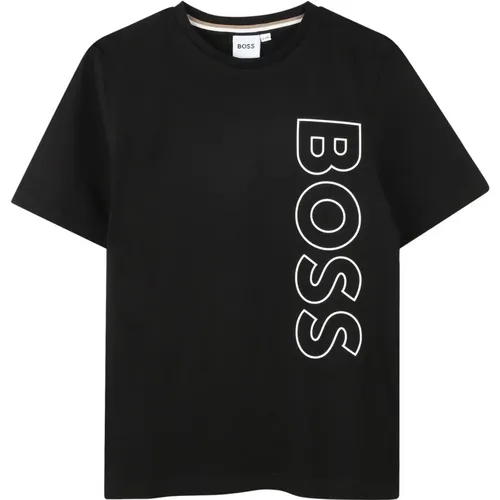 Schwarzes Crew Neck T-Shirt mit Frontlogo - Hugo Boss - Modalova