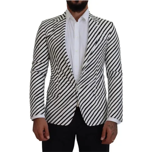 Weiße Gestreifte Blazer Jacke Sport Stil - Dolce & Gabbana - Modalova
