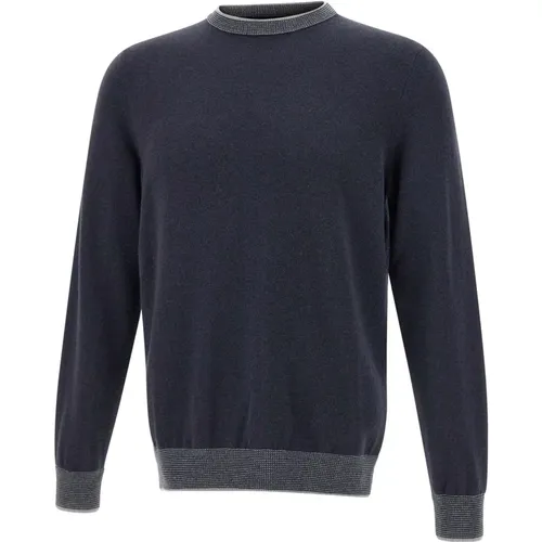 Herren Wolle Seide Kaschmir Pullover Blau , Herren, Größe: M - PESERICO - Modalova