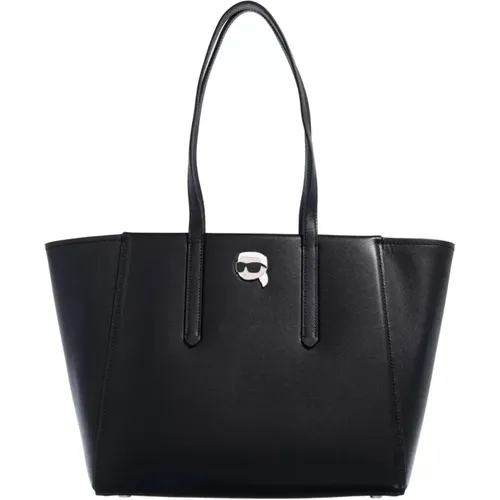 Iconic Leder Tote Tasche Schwarz , Damen, Größe: ONE Size - Karl Lagerfeld - Modalova