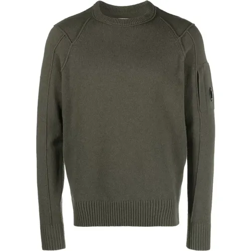 Olive Lambswool Round Neck Jersey - Exclusive Ego Madrid , male, Sizes: M - C.P. Company - Modalova