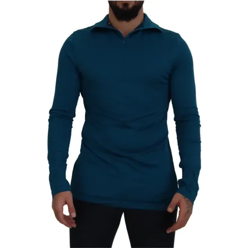 Luxuriöser Blauer Baumwoll-Pullover , Herren, Größe: M - Dolce & Gabbana - Modalova