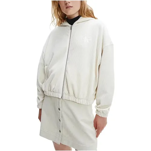 Stretch Ribbed Cotton Zip-Through Hoodie , female, Sizes: M - Calvin Klein - Modalova