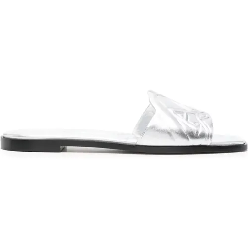 Silberne Metallic-Sandalen mit Siegel-Logo , Damen, Größe: 37 EU - alexander mcqueen - Modalova