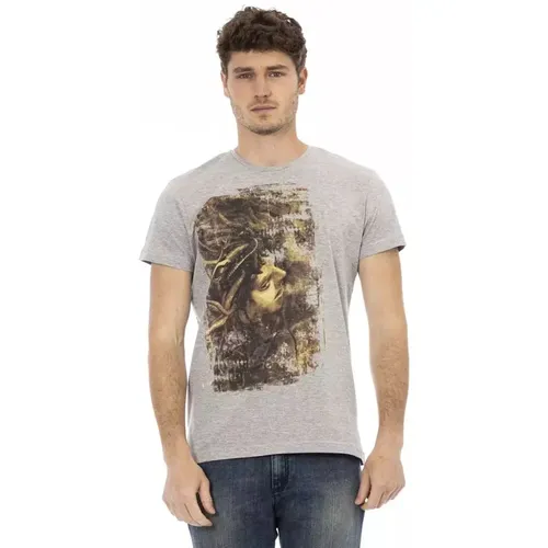 Elegantes graues T-Shirt mit Frontprint , Herren, Größe: 2XL - Trussardi - Modalova