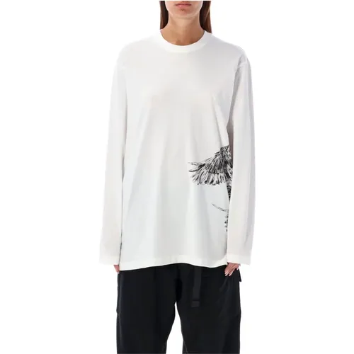 Weißes Vogelprint T-Shirt , Damen, Größe: M - Y-3 - Modalova