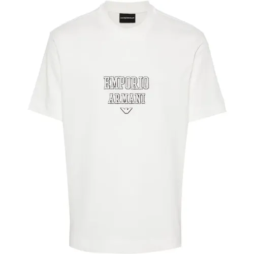 Weiße Baumwoll-Jersey-T-Shirt mit Besticktem Logo - Emporio Armani - Modalova