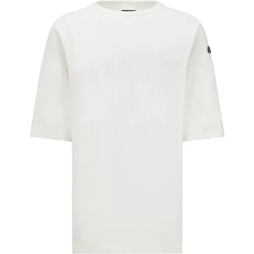 Weiße Crewneck T-Shirt mit Patch-Logo , Herren, Größe: M - Moncler - Modalova