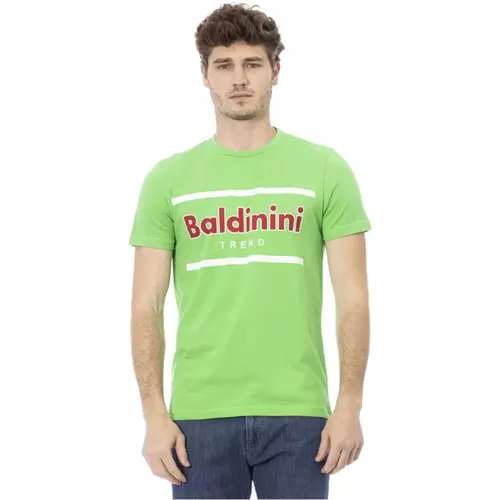 Grünes Baumwoll-T-Shirt Herren Rundhals , Herren, Größe: M - Baldinini - Modalova