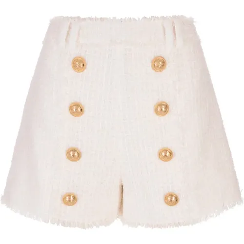Weiße Tweed High Waist Shorts - Balmain - Modalova
