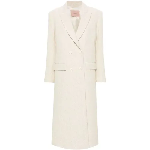 Herringbone Peak Lapel Coat , Damen, Größe: 2XS - Twinset - Modalova