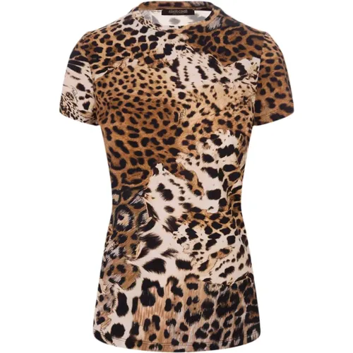 Leopard Print Stretch Cotton T-shirt , female, Sizes: M - Roberto Cavalli - Modalova