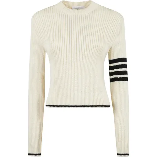 Merino Wool Cropped Pullover with Stripes , female, Sizes: XS, S - Thom Browne - Modalova