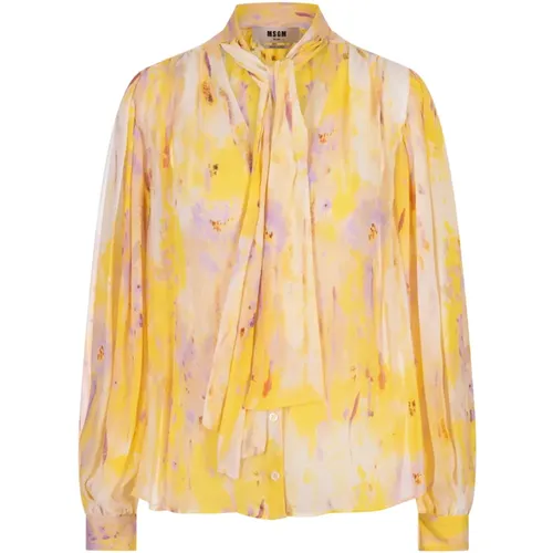 Yellow V-Neck Georgette Shirt , female, Sizes: XS, 2XS, S, 3XS - Msgm - Modalova