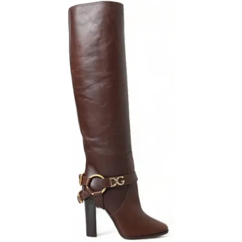 Leather Zip Up Rider Boots , female, Sizes: 4 1/2 UK, 3 UK - Dolce & Gabbana - Modalova