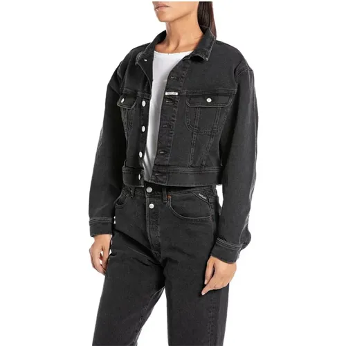 Schwarze Denim Cropped Jacke Replay - Replay - Modalova