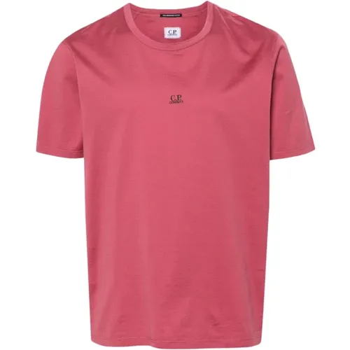 Rotes Baumwoll-Logo T-Shirt Kurzarm , Herren, Größe: L - C.P. Company - Modalova