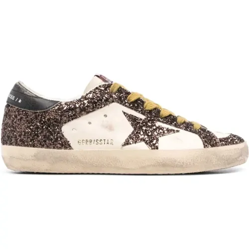 Weiße Glitter Sneakers mit Logo Patch , Damen, Größe: 36 EU - Golden Goose - Modalova