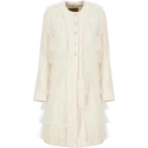 Striped Cotton Coat with Lace Flounces , female, Sizes: M, S - UMA Wang - Modalova