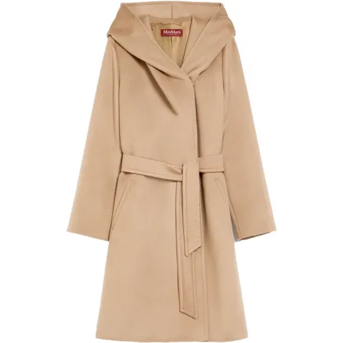 Camel Wool Hooded Wrap Coat , female, Sizes: S, L, XS, 2XS - Max Mara Studio - Modalova