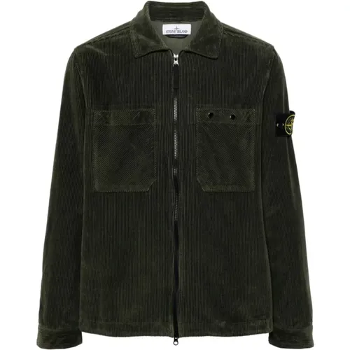 Grüne Corduroy Overshirt Jacke , Herren, Größe: S - Stone Island - Modalova