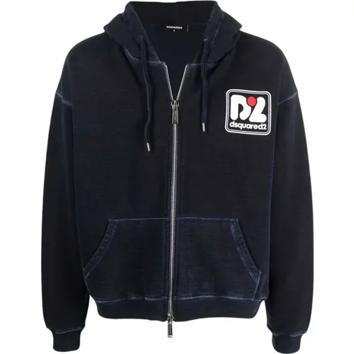 Herren Zip-Up Trainings-Sweatshirt mit verblasstem Logo , Herren, Größe: 3XL - Dsquared2 - Modalova