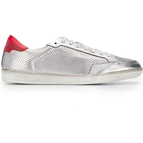 Silver Leather Sneakers for Men , male, Sizes: 6 1/2 UK - Saint Laurent - Modalova