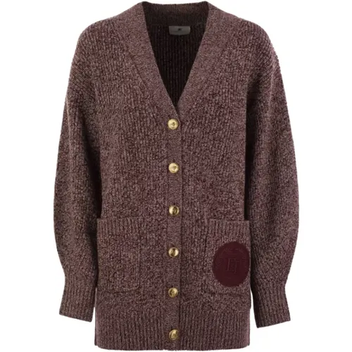 Bordeaux Wool Blend Cardigan , female, Sizes: S, XS - Elisabetta Franchi - Modalova