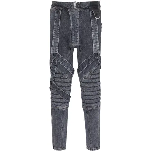Cotton slim-fit jeans with straps , Herren, Größe: W36 - Balmain - Modalova