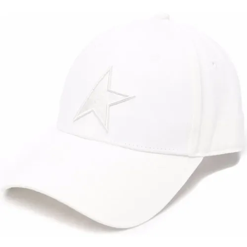Baseball Cap mit halbem Sternenlogo-Stickerei,Baumwollmütze mit verstellbarem Verschluss,Caps,Weiße Baseballkappe mit Sternen-Patch - Golden Goose - Modalova