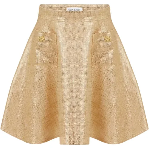 Gold Flared Skirt with Pockets , female, Sizes: M, S - Nina Ricci - Modalova