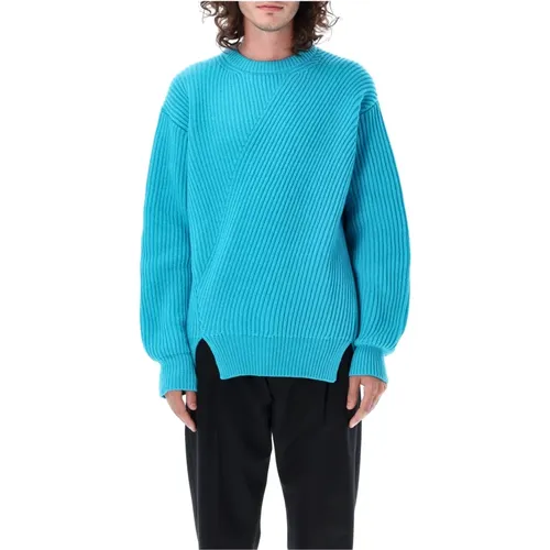 Turquoise Ribbed Wool Sweater - Men`s Knitwear Aw23 , male, Sizes: L, M - Jil Sander - Modalova