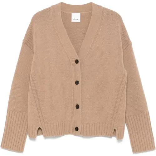 Braune Kaschmir V-Ausschnitt Cardigan Pullover , Damen, Größe: S - allude - Modalova