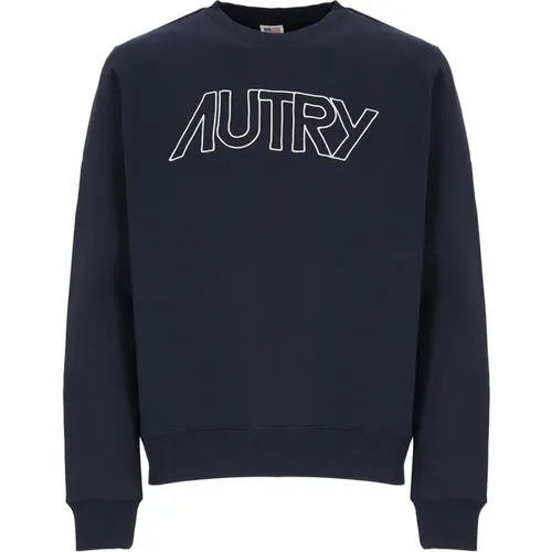 Cotton Crewneck Sweater with Embroidered Logo , male, Sizes: S, M, L - Autry - Modalova