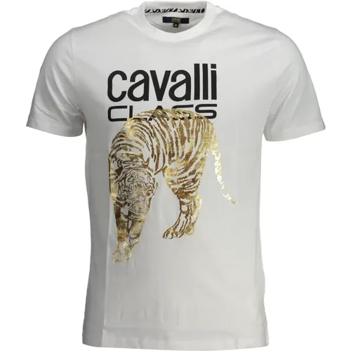 Kurzarm Weißes Herren T-Shirt mit Logo-Druck , Herren, Größe: 2XL - Cavalli Class - Modalova