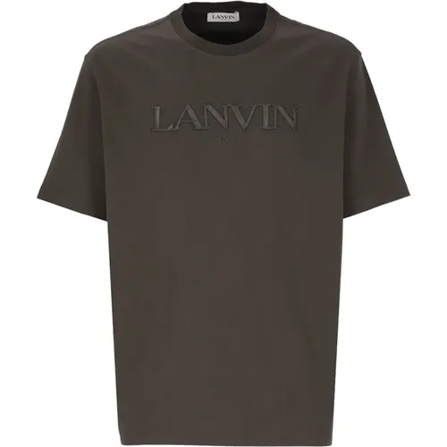 Braunes Baumwoll-T-Shirt mit Logo-Stickerei - Lanvin - Modalova