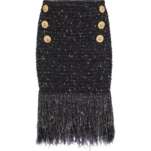 Fringed lurex tweed skirt , female, Sizes: M, S, XS - Balmain - Modalova