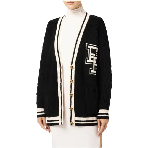 Trendiger Woll-Cardigan im College-Stil,Front Logo Cardigan Sweaters - Elisabetta Franchi - Modalova